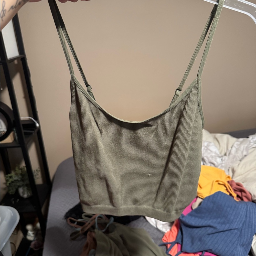 Olive Green Ribbed Tank Top